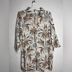 Label of Love Linen Blend Botanical Shirt Dress Size L NWT